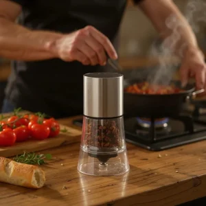 Şeffaf Akrilik El Değirmeni 12 cm – Modern Tasarım Tuz ve Karabiber Değirmeni