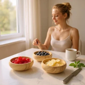 Doğal Ahşap 3’lü Yuvarlak Çerezlik Sunum Seti – Kahvaltılık, Sosluk, İkramlık