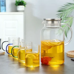 Isıya Dayanıklı Borosilikat Cam Sürahi ve 4’lü Fincan Takımı – Sıcak & Soğuk İçecek Seti