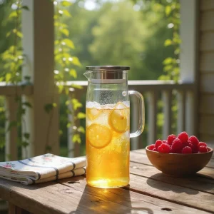 Modern Tasarım Borosilikat Cam Sürahi – Metal Kapaklı & Buzdolabı Uyumlu 1.5 Lt