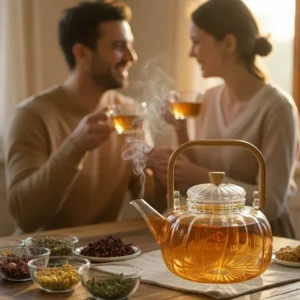 Isıya Dayanıklı Borosilikatlı Camdan Üretilmiş Bal Kabağı Ahşap Saplı Lüks Demlik